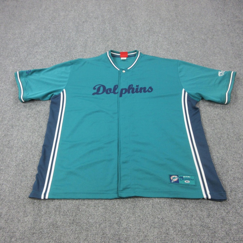 Miami Dolphins Jersey Mens 2XL Green NFL Football Button Front Short Sleeve NFL